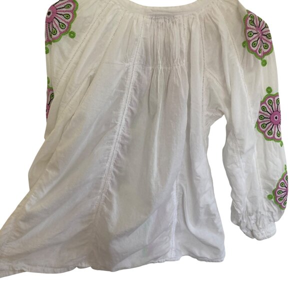 Roberta Freymann Roller Rabbit Peasant Blouse Small White Embroidered Boho - Picture 8 of 9